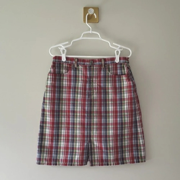 Eddie Bauer 100% Cotton Plaid Skirt 12 Preppy Athleisure Teacher Academia Y2K - Picture 1 of 9